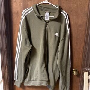 Adidas Men's Olive 3 Stripe Zip-Up Tracksuit